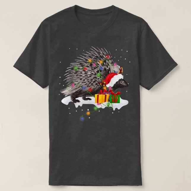 Funny Santa Porcupine Christmas Lights Lover Chris T-Shirt (Design Front)