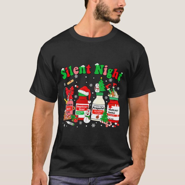 Funny Santa Profol Silent Night Icu Nurses Merry C T-Shirt (Front)