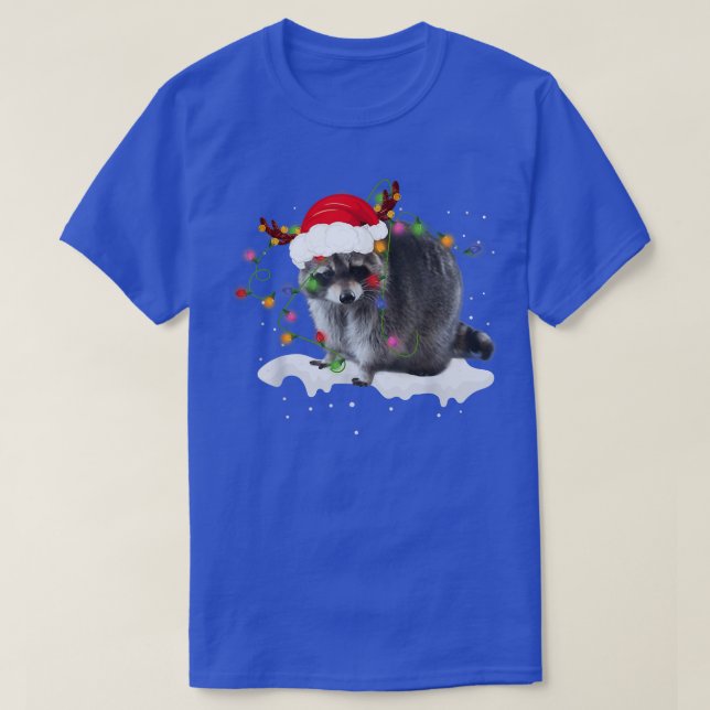 Funny Santa Racoon Animal Christmas Lights Lover  T-Shirt (Design Front)