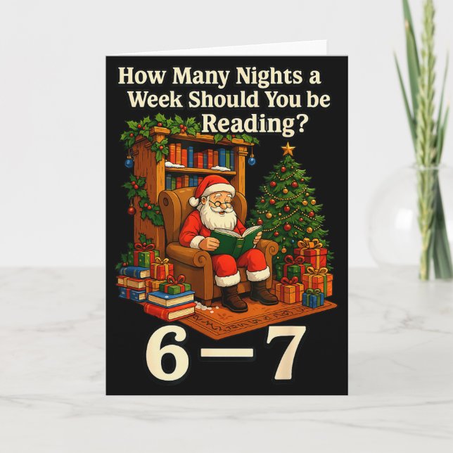 Funny Santa Reading 67 Meme Tee Christmas Teacher  Card (Front)