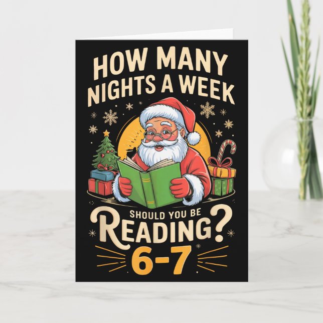 Funny Santa Reading 67 Meme Tee Christmas Teacher  Card (Front)