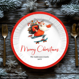 Funny Santa Red Green Holiday Dinner Plates