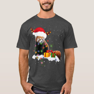 Funny Santa Red Panda Christmas Lights Lover Chris T-Shirt