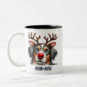 Funny Santa Rein-Dog Two-Tone Coffee Mug