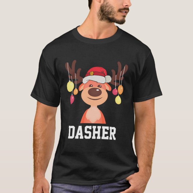 Funny Santa Reindeer Dasher Christmas Group Costum T-Shirt (Front)