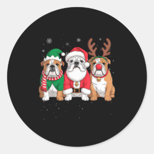 Funny Santa Reindeer English Bulldog Dog Women Men Classic Round Sticker