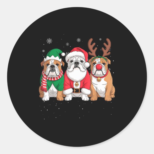 Funny Santa Reindeer English Bulldog Dog Women Men Classic Round Sticker (Front)