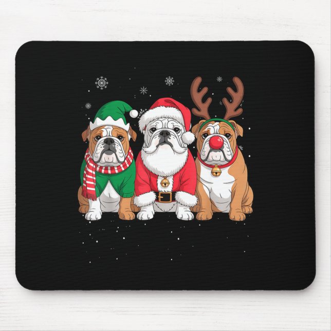 Funny Santa Reindeer English Bulldog Dog Women Men Mouse Pad (Front)