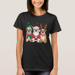 Funny Santa Reindeer English Bulldog Dog Women Men T-Shirt