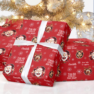 Funny Santa Reindeers Girl Name Red Christmas Wrapping Paper