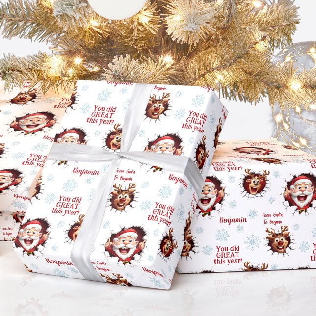 Funny Santa Reindeers Name Text Christmas Wrapping Paper (Funny Santa Reindeers Name Text Christmas Wrapping Paper)
