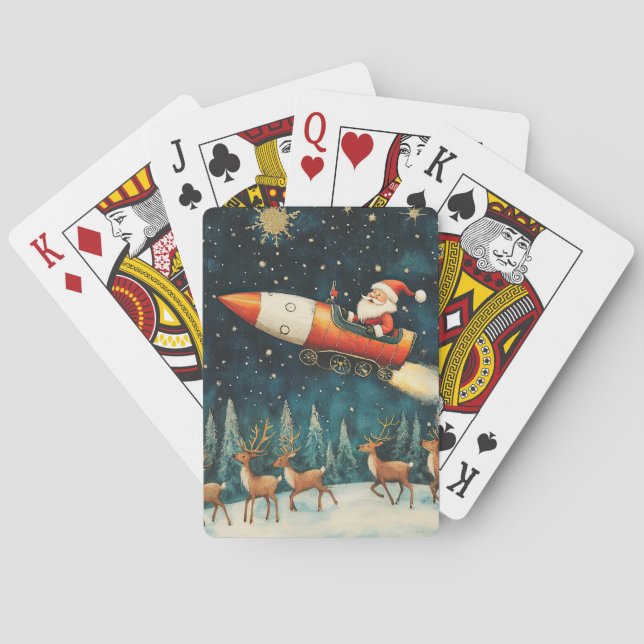 Funny Santa Retro Christmas Eve Playing Cards (Back)