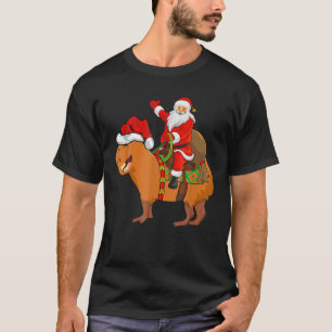 Funny Santa Riding Capybara Christmas Pajama Match T-Shirt