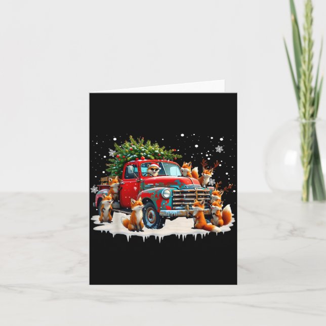 Funny Santa Riding Christmas Tree Truck Fox Christ Card (Front)