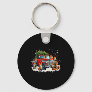Funny Santa Riding Christmas Tree Truck Fox Christ Key Ring