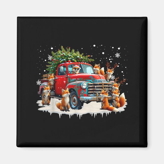 Funny Santa Riding Christmas Tree Truck Fox Christ Magnet (Front)