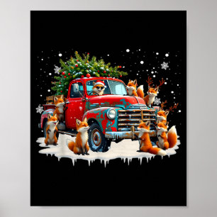 Funny Santa Riding Christmas Tree Truck Fox Christ Poster
