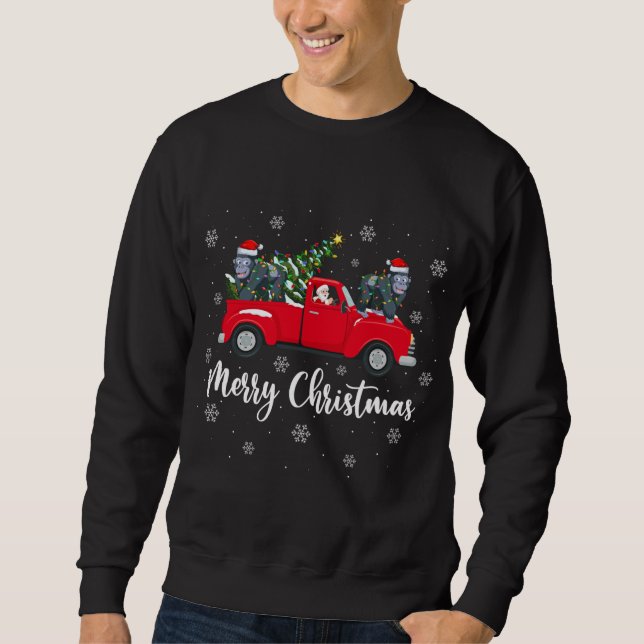 Funny Santa Riding Christmas Tree Truck Gorilla Ch Sweatshirt (Front)