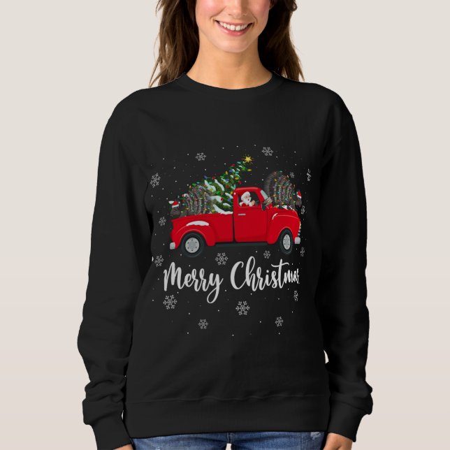 Funny Santa Riding Christmas Tree Truck Porcupine  Sweatshirt (Front)