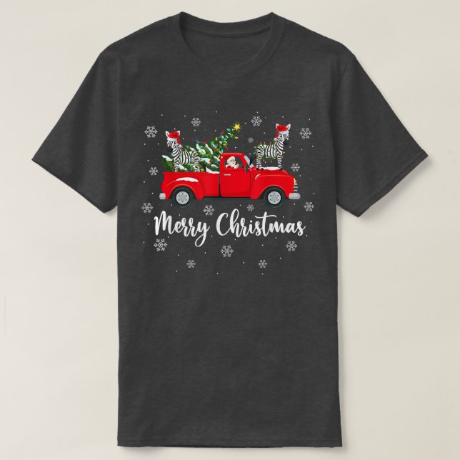 Funny Santa Riding Christmas Tree Truck Zebra Chri T-Shirt (Design Front)