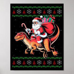 Funny Santa Riding Dinosaur Animal Ugly Christmas  Poster