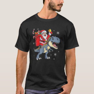 Funny Santa Riding Dinosaur T Rex Christmas Xmas P T-Shirt