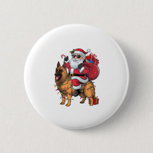 Funny Santa Riding German Shepherd Dog Christmas 6 Cm Round Badge