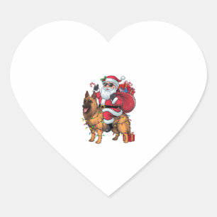 Funny Santa Riding German Shepherd Dog Christmas  Heart Sticker