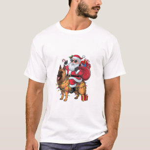 Funny Santa Riding German Shepherd Dog Christmas  T-Shirt