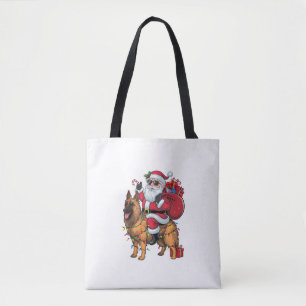 Funny Santa Riding German Shepherd Dog Christmas Tote Bag