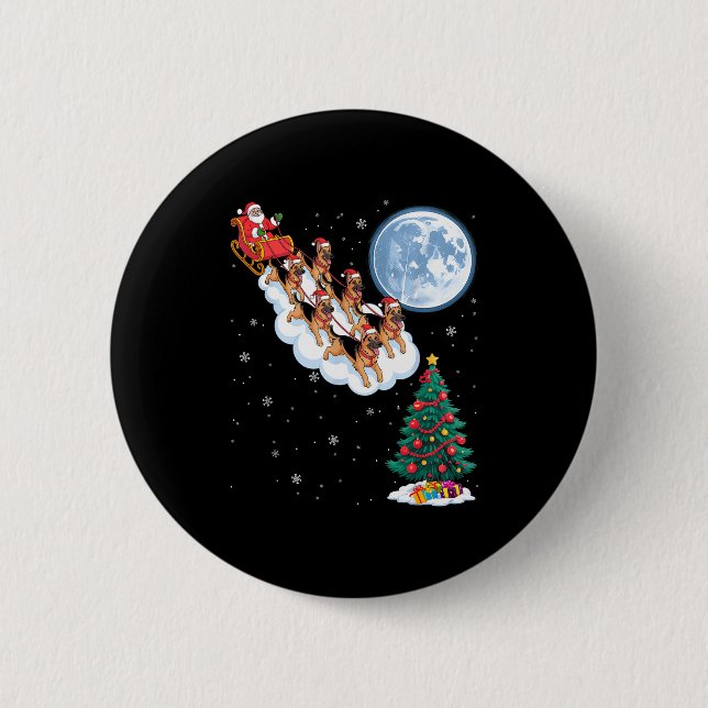 Funny Santa Riding German Shepherd Dog Tree Christ 6 Cm Round Badge (Front)