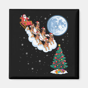 Funny Santa Riding German Shepherd Dog Tree Christ Magnet