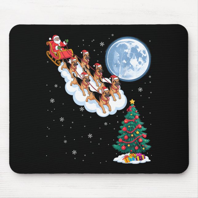 Funny Santa Riding German Shepherd Dog Tree Christ Mouse Pad (Front)