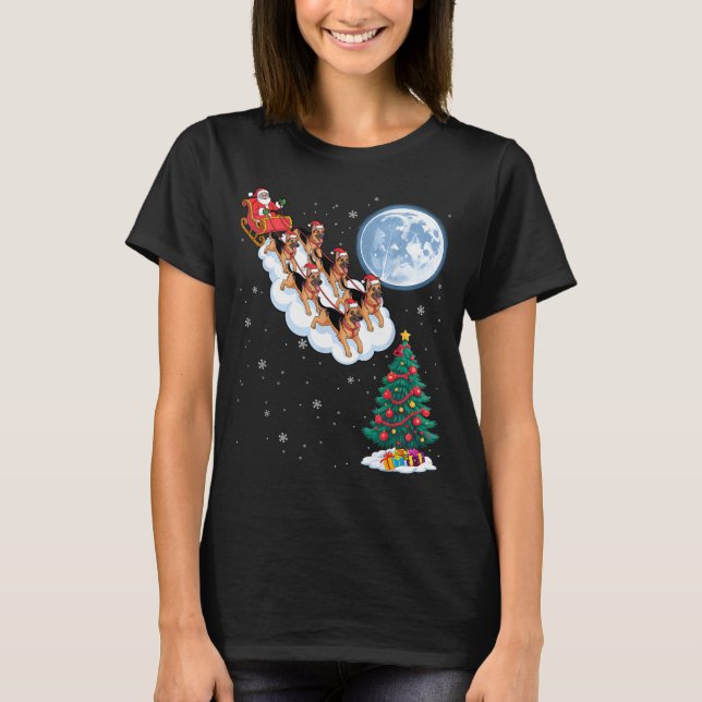 Funny Santa Riding German Shepherd Dog Tree Christ T-Shirt (Front)
