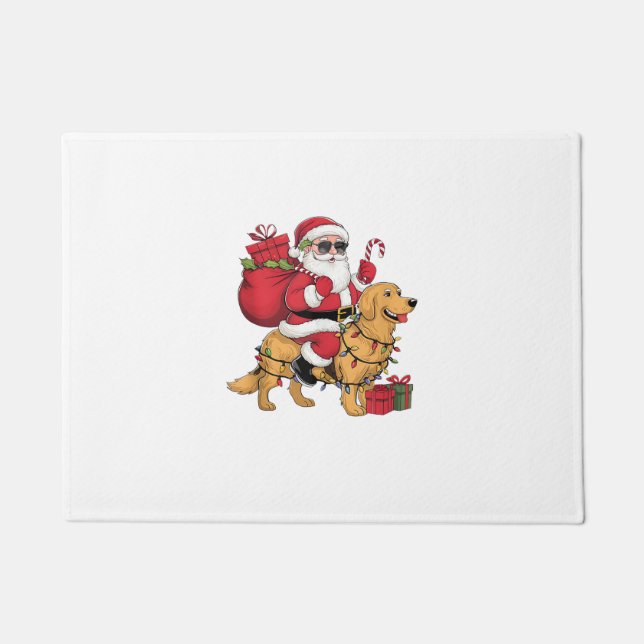 Funny Santa Riding Golden Retriever Dog Christmas  Doormat (Front)