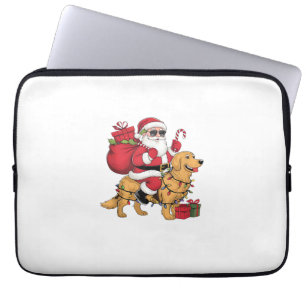 Funny Santa Riding Golden Retriever Dog Christmas Laptop Sleeve