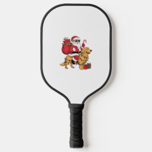 Funny Santa Riding Golden Retriever Dog Christmas Pickleball Paddle