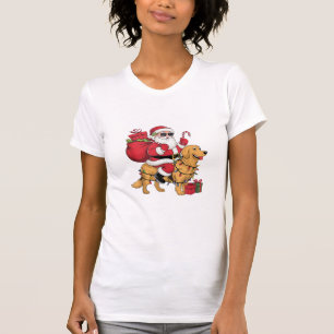 Funny Santa Riding Golden Retriever Dog Christmas T-Shirt