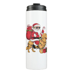 Funny Santa Riding Golden Retriever Dog Christmas Thermal Tumbler