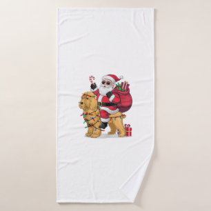 Funny Santa Riding Goldendoodle Dog Christmas Bath Towel