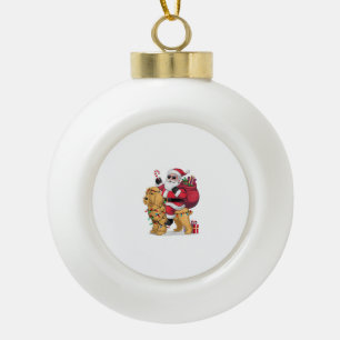 Funny Santa Riding Goldendoodle Dog Christmas Ceramic Ball Christmas Ornament