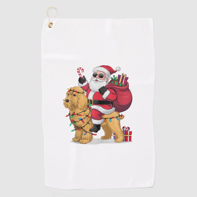 Funny Santa Riding Goldendoodle Dog Christmas  Golf Towel (Front)