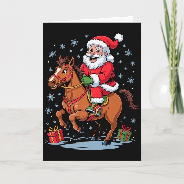 Funny Santa Riding Horse Equestrian Christmas Xmas Card (Front)