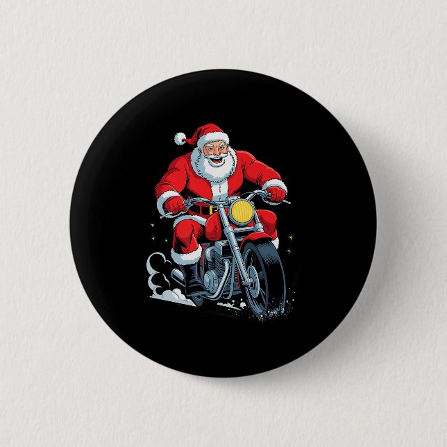 Funny Santa Riding Motorcycle Holiday Christmas Xm 6 Cm Round Badge (Front)