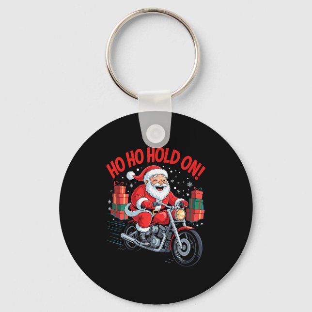 Funny Santa Riding Motorcycle Holiday Christmas Xm Key Ring (Front)