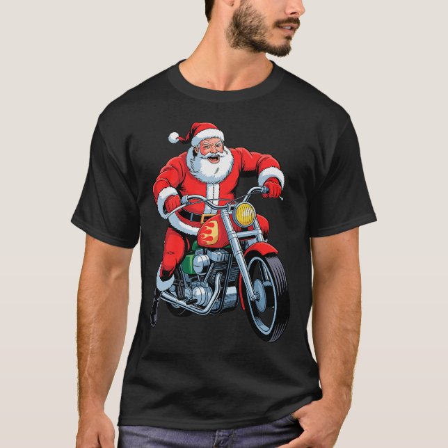 Funny Santa Riding Motorcycle Holiday Christmas Xm T-Shirt (Front)