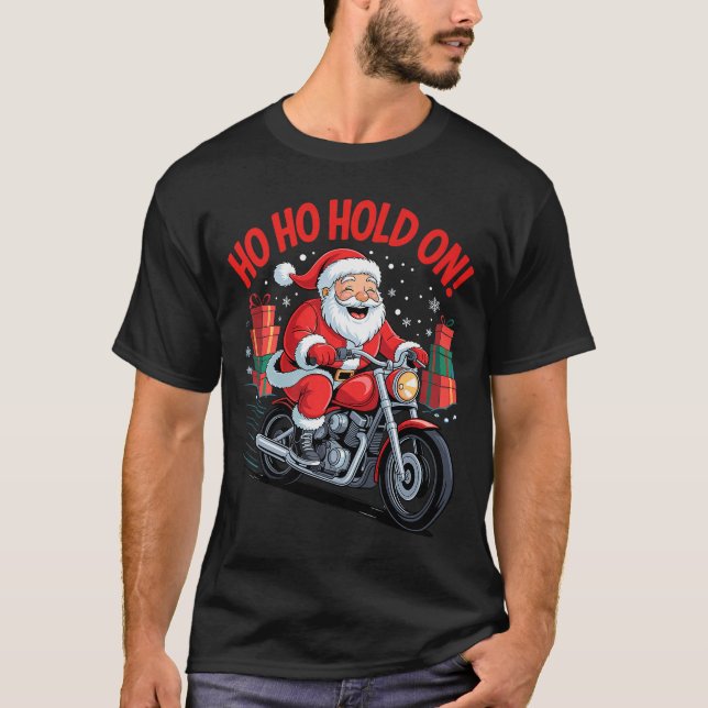 Funny Santa Riding Motorcycle Holiday Christmas Xm T-Shirt (Front)