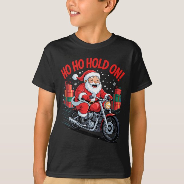 Funny Santa Riding Motorcycle Holiday Christmas Xm T-Shirt (Front)