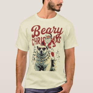 Funny Santa Riding Polar Bear Beary Christmas T-Shirt