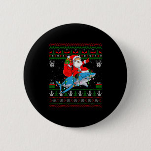Funny Santa Riding Shark Ugly Christmas Sweaters S 6 Cm Round Badge